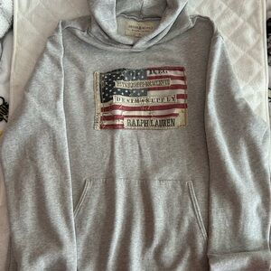Vintage Denim & Supply Ralph Lauren Big Logo American Flag Gray Hoodie Size M